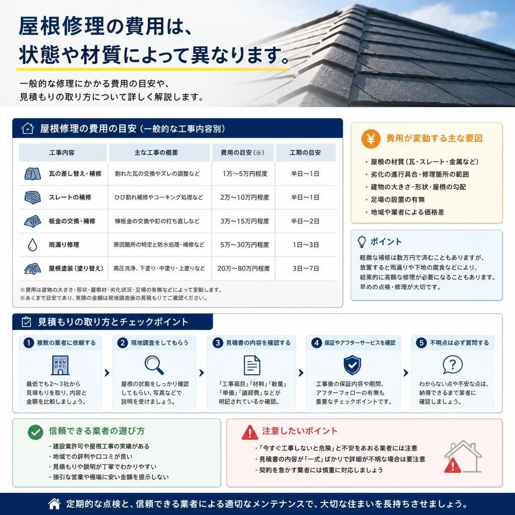 屋根修理にかかる費用とその見積もり